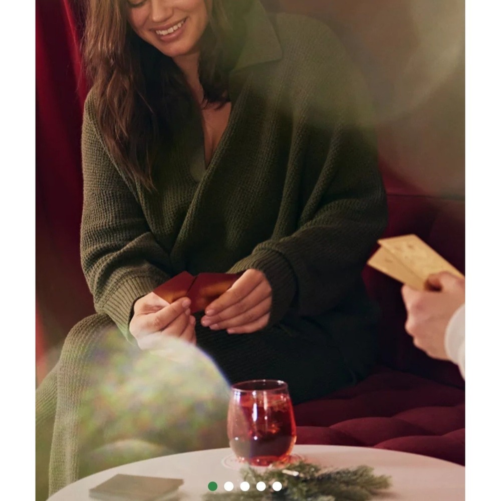 Aerie CozyUp Waffle Polo Sweater Olive Green Women's Relaxed Fit Size- M